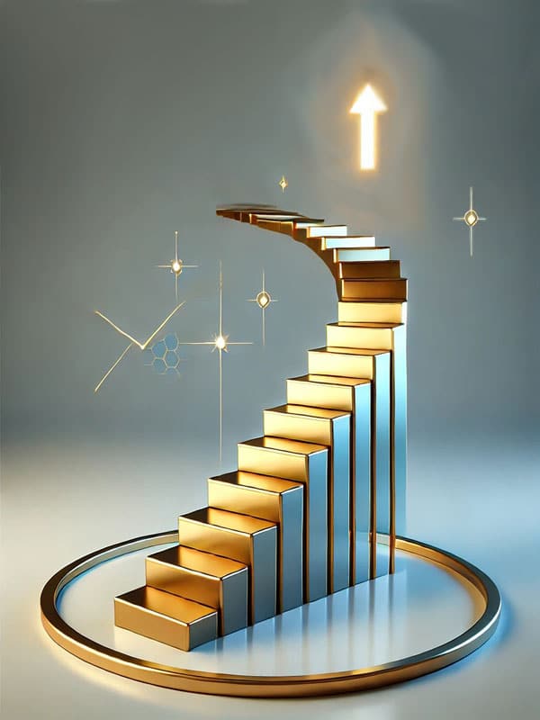 Coaching-Kosten - Erfolg goldene Treppe - Pfeil aufwärts